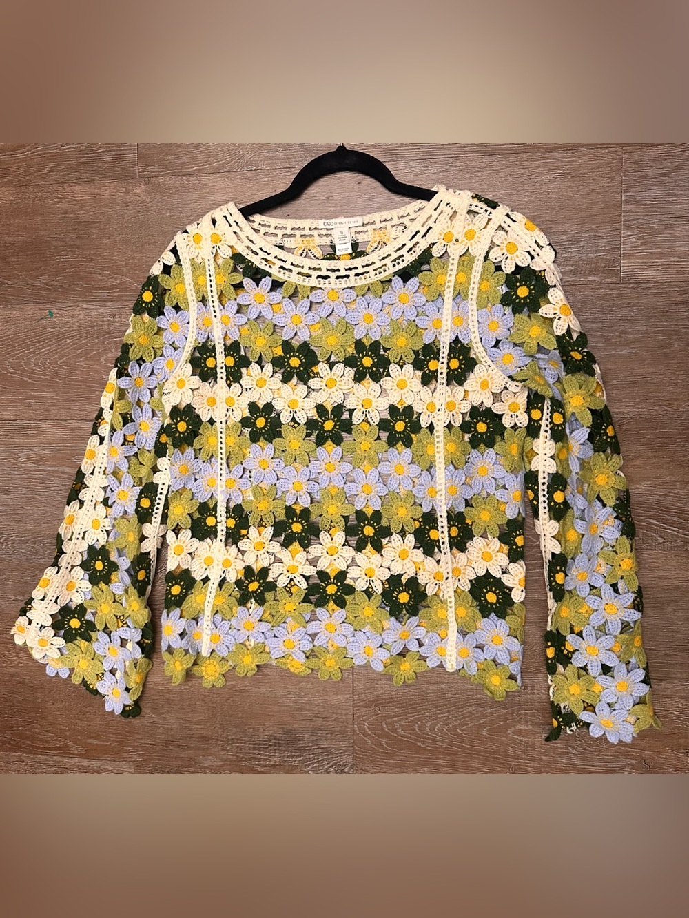 Cato Multicolor Crochet Floral Lace Pullover - White, Yellow, Green, Lavender